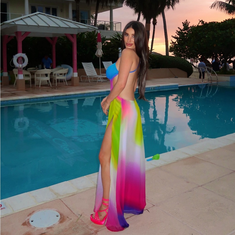 Retrofete Multicolor Gradient Maxi Dress with High Slit